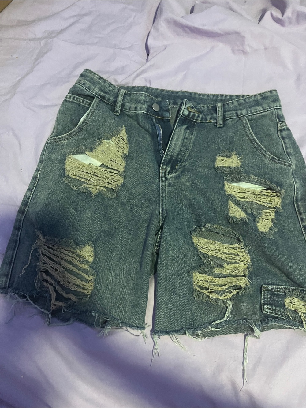 Distressed Black/Rinse Denim Jean Shorts - Classic Casual